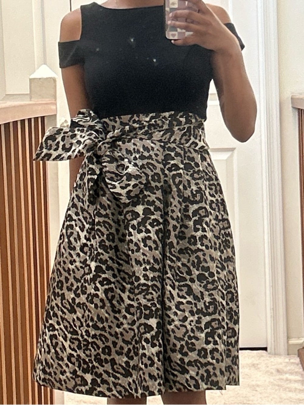 Eliza J Black Sleeveless Leopard Print Cocktail Dress